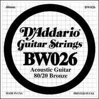 D&apos;Addario BW026 Bronze Wound Acoustic Guitar Single String .026 losse snaar voor westerngitaar - thumbnail
