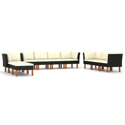 10-delige Loungeset met kussens poly rattan zwart