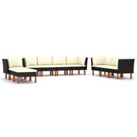 10-delige Loungeset met kussens poly rattan zwart - thumbnail