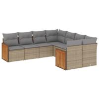 8-delige Loungeset met kussens poly rattan beige - thumbnail