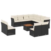 12-delige Loungeset met kussens poly rattan zwart - thumbnail