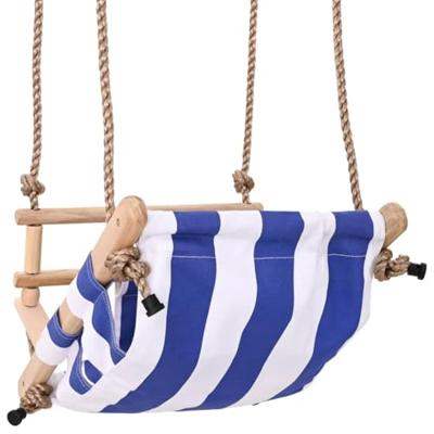 VidaXL Babyschommel met veiligheidsgordel katoen hout blauw - thumbnail