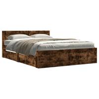 Bedframe met hoofdeinde bewerkt hout gerookt eiken 140x200 cm - thumbnail