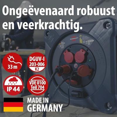 Brennenstuhl Professional Bouwplaats kabelhaspel | KA 3100 5 | IP44 | 33m | H07RN-F 3G1.5 - 9201330110 Brennenstuhl Professional Bouwplaats kabelhaspel | KA 3100 5 | IP44 | 33m | H07RN-F 3G1.5 - 9201330110