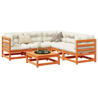 6-delige Loungeset met kussens massief grenenhout wasbruin - thumbnail