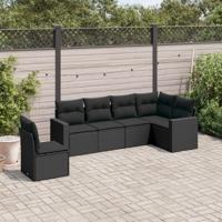 6-delige Loungeset met kussens poly rattan zwart - thumbnail