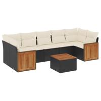 8-delige Loungeset met kussens poly rattan zwart - thumbnail