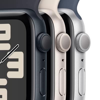 Apple Watch SE 9 (2e generatie, 2023) GPS 44 mm smartwatch met middernacht aluminium behuizing en middernacht sportband - S/M. fitnesstracker, slaapmonitor, ongevaldetectie