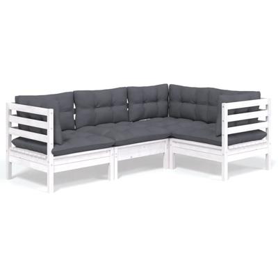 4-delige Loungeset met kussens grenenhout wit