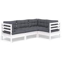 4-delige Loungeset met kussens grenenhout wit - thumbnail