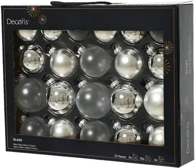 Decoris glazen kerstbal mix zilver 21 stuks