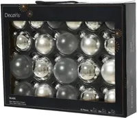 Decoris glazen kerstbal mix zilver 21 stuks - thumbnail