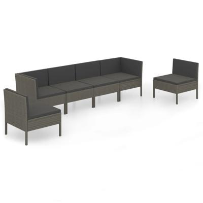 6-delige Loungeset met kussens poly rattan grijs