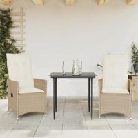 Tuinstoelen 2 st verstelbaar met kussens poly rattan beige - thumbnail