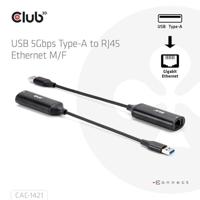 club3D CAC-1421 USB 3.2 Gen 1 (USB 3.0) / RJ45 Adapter [1x USB-A-stekker - 1x RJ45-bus] Zwart 12 cm - thumbnail