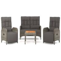 4-delige Tuinset met kussens poly rattan grijs - thumbnail