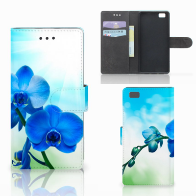 Huawei Ascend P8 Lite Hoesje Orchidee Blauw - Cadeau voor je Moeder | Portemonnee hoesje