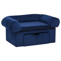 Hondenbank met lade 75x50x38 cm pluche blauw - thumbnail