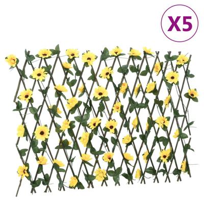 VidaXL Kunstplant klimop op latwerk 5 st uittrekbaar 180x60 cm geel