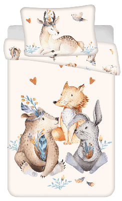 Dekbedovertrek Konijn, beer en vos - 100 x 135 cm - Katoen Dekbedovertrek Konijn, beer en vos - 100 x 135 cm - Katoen