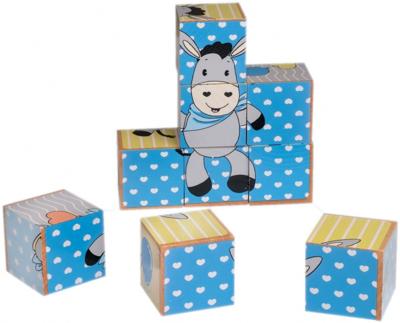 Happy People houten puzzelblokken ezel 9 delig 14 cm blauw
