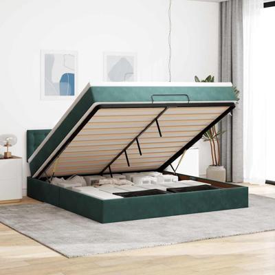 Ottoman bed met matras en LED's 160x200cm fluweel donkergroen
