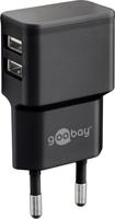 USB-A-adapter - USB-A-lader - 2 poorts - 2400mA - 12W - Zwart - thumbnail