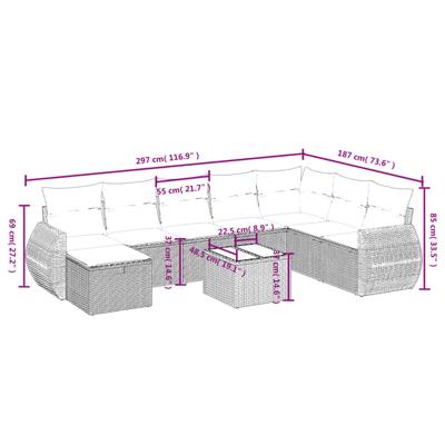 8-delige Loungeset met kussens poly rattan beige - thumbnail
