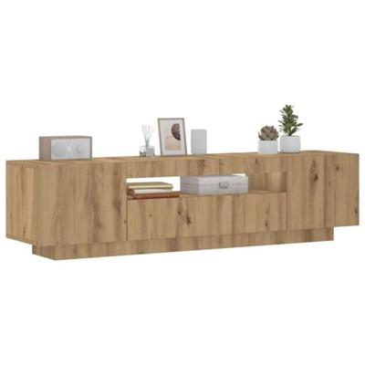 Tv-meubel met LED 160x35x40 cm bewerkt hout artisanaal eiken