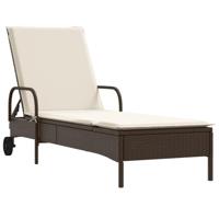 Ligbed met wielen en kussen poly rattan bruin - thumbnail