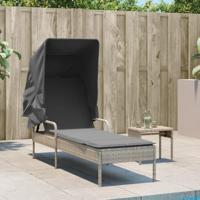 Ligbed met luifel poly rattan lichtgrijs - thumbnail