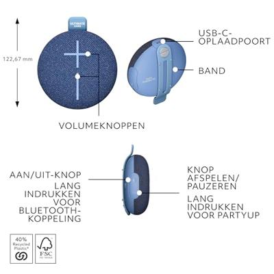 Ultimate Ears Miniroll Bluetooth luidspreker Waterdicht, Stofdicht, Spatwaterdicht, Draagbaar Blauw