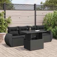 5-delige Loungeset met kussens poly rattan zwart - thumbnail