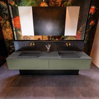 Badkamermeubelset Mondiaz Erin 200 cm met 2 Lades met RIDGE Wastafel Dubbel Dark grey Zonder Kraangaten Greeploos Mat Army - thumbnail