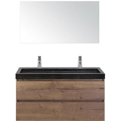 Maxx XL Badmeubelset 120 cm - Tabacco - Wastafel Lucca Enkel 2 Kraangaten met Spiegel