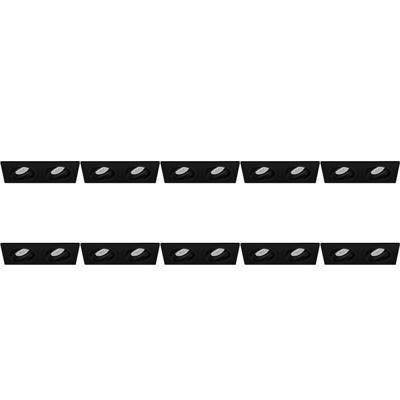 Spot Armatuur 10 Pack - Pragmi Borny Pro - GU10 Inbouwspot - Rechthoek Dubbel - Zwart - Aluminium - Kantelbaar - 175x92mm