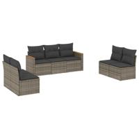 7-delige Loungeset met kussens poly rattan grijs - thumbnail
