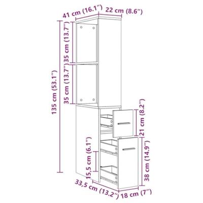 Badkamerkast smal met wielen bewerkt hout oud houtkleurig Badkamerkast smal met wielen bewerkt hout oud houtkleurig
