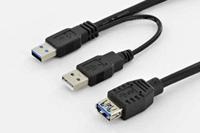 DIGITUS USB 3.2 Gen1 Adapterkabel - 0.3 m - 2x USB A (St) naar USB A (Bu) - 5 Gbit/s - USB-adapter - Blister - Zwart - thumbnail