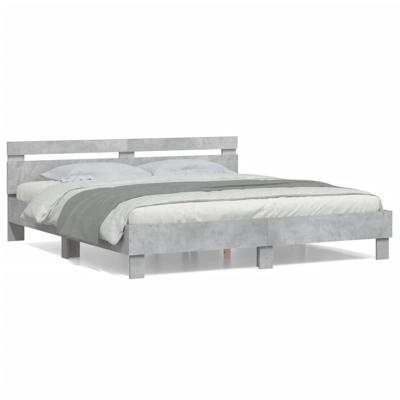 Bedframe met hoofdeinde bewerkt hout betongrijs 200x200 cm