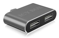 ICY BOX IB-Hub1201-C 2-voudige USB 2.0-hub (type-C stekker naar 2X Type-A bus), anti-verdraaiende USB-poorten, OTG-ondersteuning, aluminium, antraciet - thumbnail