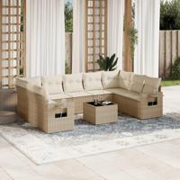 10-delige Loungeset met kussens poly rattan beige - thumbnail