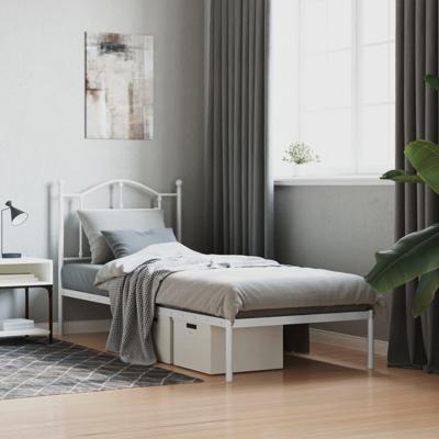 Bedframe met hoofdbord metaal wit 90x200 cm