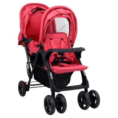 VidaXL Tweelingkinderwagen tandem staal rood