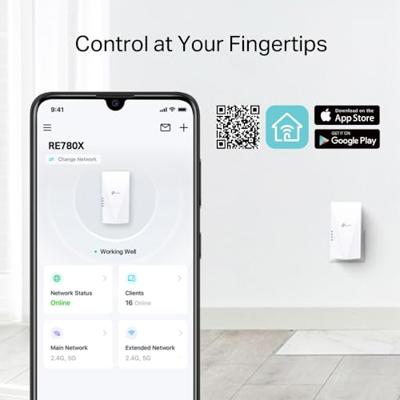 TP-Link RE780X AX3000X WiFi 6 WLAN versterker repeater (dual-band 2402 MBit/s 5 GHz + 574 MBit/s 2,4 GHz, MU-MIMO, Gigabit poort, compatibel met alle WLAN-routers)