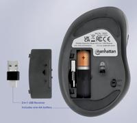 Manhattan 190237 Ergonomische muis Draadloos Optisch Zwart 3 Toetsen 800 dpi, 1200 dpi, 1600 dpi Ergonomisch, Geïntegreerd scrollwiel - thumbnail