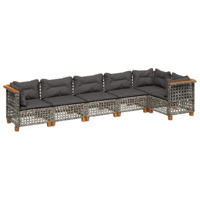 6-delige Loungeset met kussens poly rattan grijs