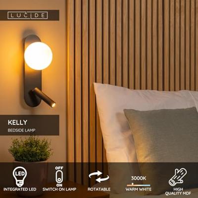 Lucide KELLY - Bedlamp / Wandlamp - LED - 1x3,5W 3000K - Zwart