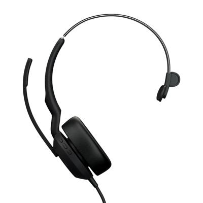 Jabra Evolve2 50 On Ear headset Kabel Mono Zwart Ruisonderdrukking (microfoon), Noise Cancelling Headset, Mono, Microfoon uitschakelbaar (mute), Volumeregeling
