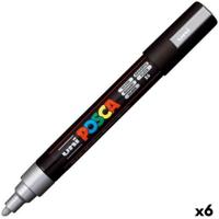 Paintmarker Uni POSCA PC5M medium zilver | 6 stuks - thumbnail